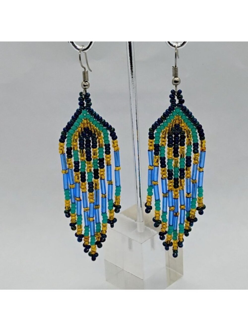 Handmade Seed Bead Dangle Fringe Earrings Southwest Plumas Boho Ethnic Style